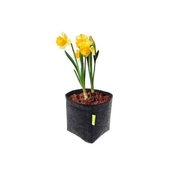 Propot Stofftopf Frontalansicht 7 Liter gefüllt mit Erde und eingepflanzter Blume.